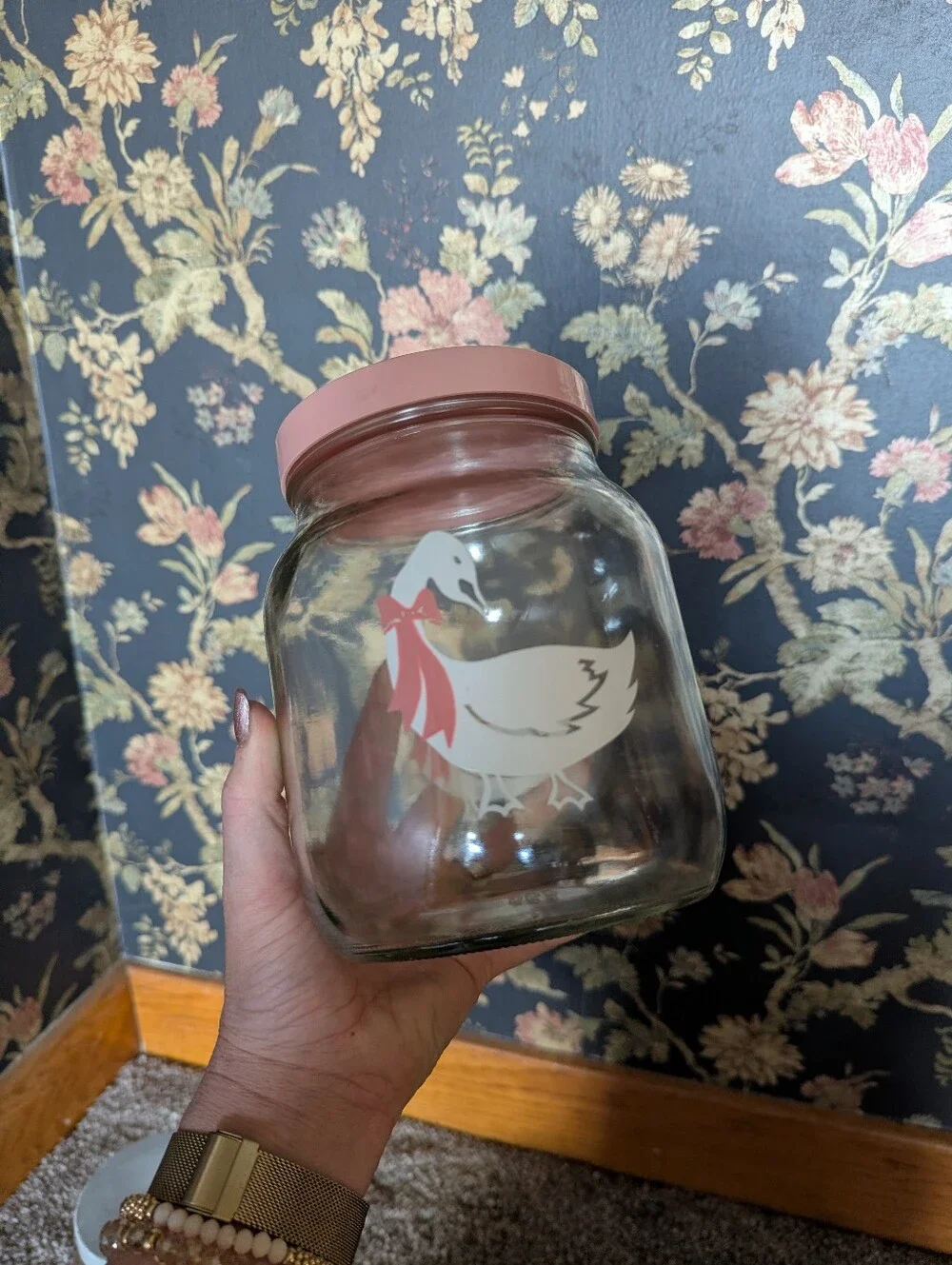 Vintage Ball Glass Storage Jars with Duck Bow Motifs Grannycore